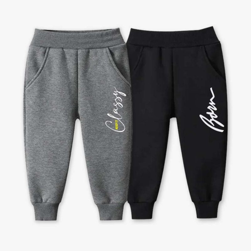 Pack of 2 Classy Born Printed Fleece Kids Long Sweatpants