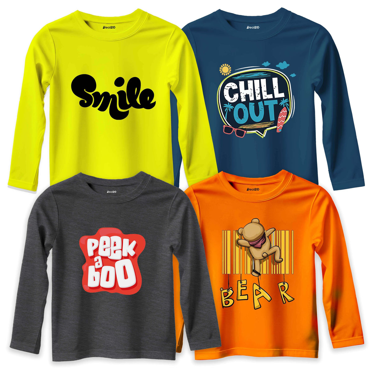 Pack of 4 Smile Chill Bear Winner Long Sleeve T-Shirts For Young Kids