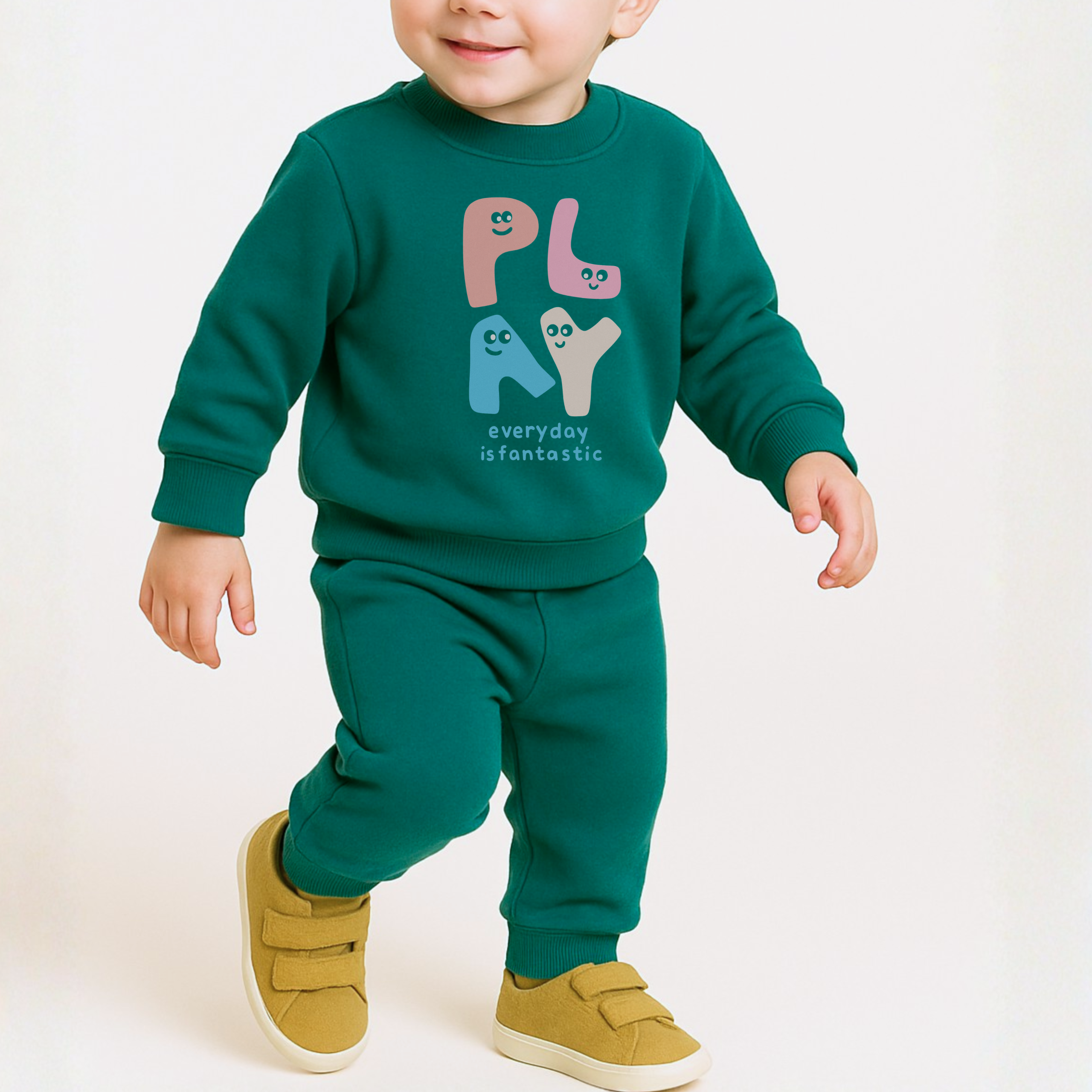 Play Everyday Printed Bottle Green Sweatshirt Tracksuit for Kids