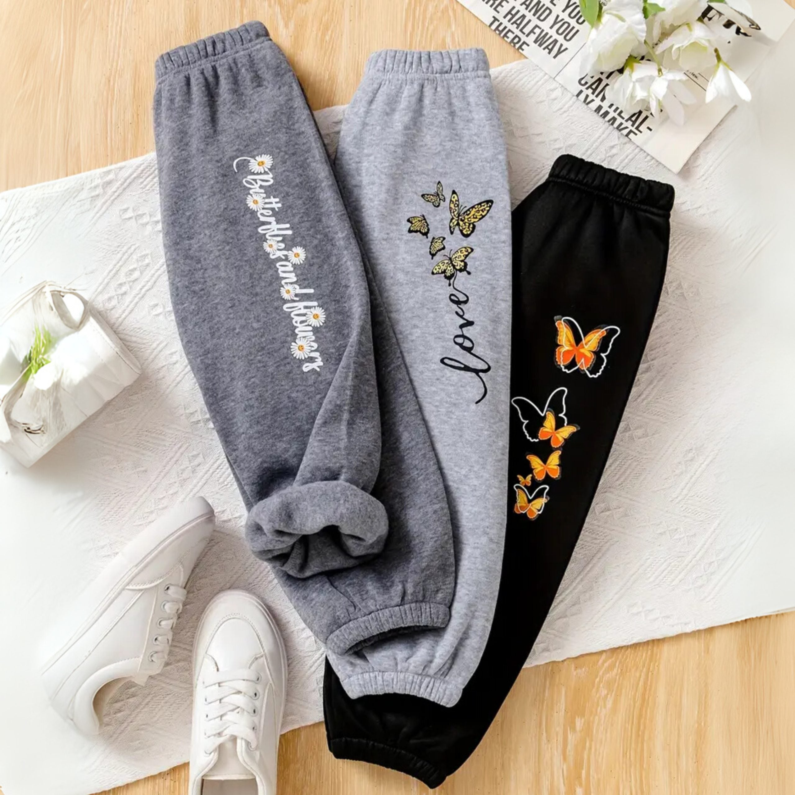 Pack of 3 Butterfly Bloom Trio Printed Sweatpants for Girls