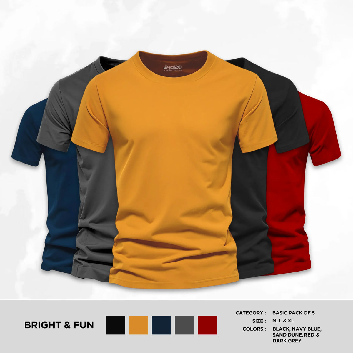 Bundle of 5 Bright And Fun Basic Half Sleeves T-Shirts For Men
