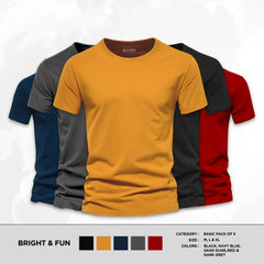 Bundle of 5 Bright And Fun Basic Half Sleeves T-Shirts For Men