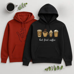 Pack of 2 Coffee First Printed Hoodies for Women