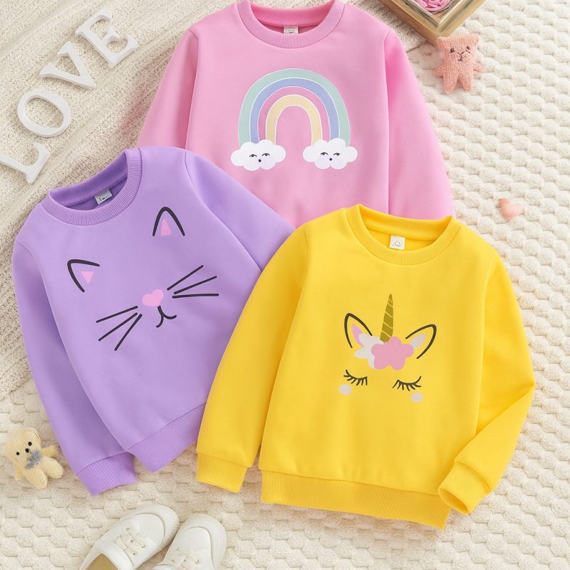 Pack of 3 Unicorn Bright Eyes Printed Sweatshirts for Girls