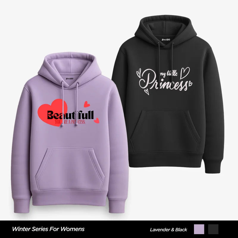 Pack of 2 Beautiful Princess Printed Hoodies for Women