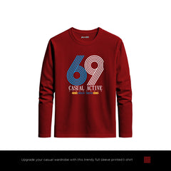 Urban Casual 69 Printed Maroon Long Sleeve T-Shirt for Men