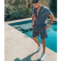 Mens New Fashion Summer Casual Two Piece Suit Set