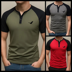 Bundle of 3 Urban Wing Contrast Henley T-Shirts for Men