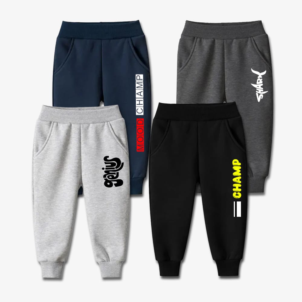 Pack of 4 Genius Shark Champ Printed Casual Sweatpants for Kids