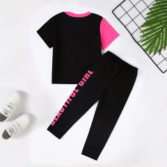 Beautiful Girl Printed Tracksuit Summer Trouser Suit For Kids