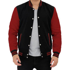 Black and Maroon Men Varsity Jacket