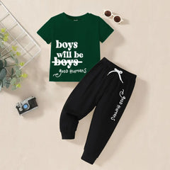 Boys Will Be Boys Printed Summer Trouser Suit For Kids