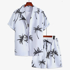 Men Random Palm Tree Printed Summer Beach Short Suit