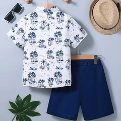 Coconut Tree Beach Printed Summer Short Suit For Kids