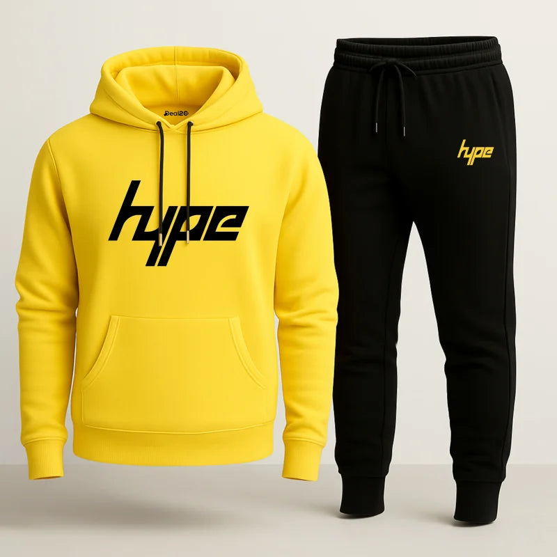 Contrast Black and Yellow Hype Printed Hooded Tracksuit for Women