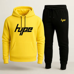 Contrast Black and Yellow Hype Printed Hooded Tracksuit for Women