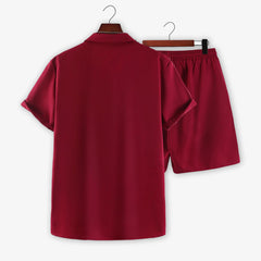 Men Maroon Front Open Summer Short Suit