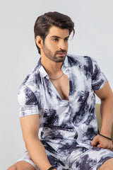 Artistic Abstract Print Summer Short Suit For Men