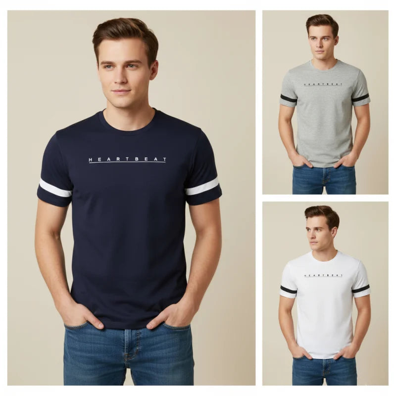 Bundle of 3 Heartbeat Graphic T-Shirts for Men