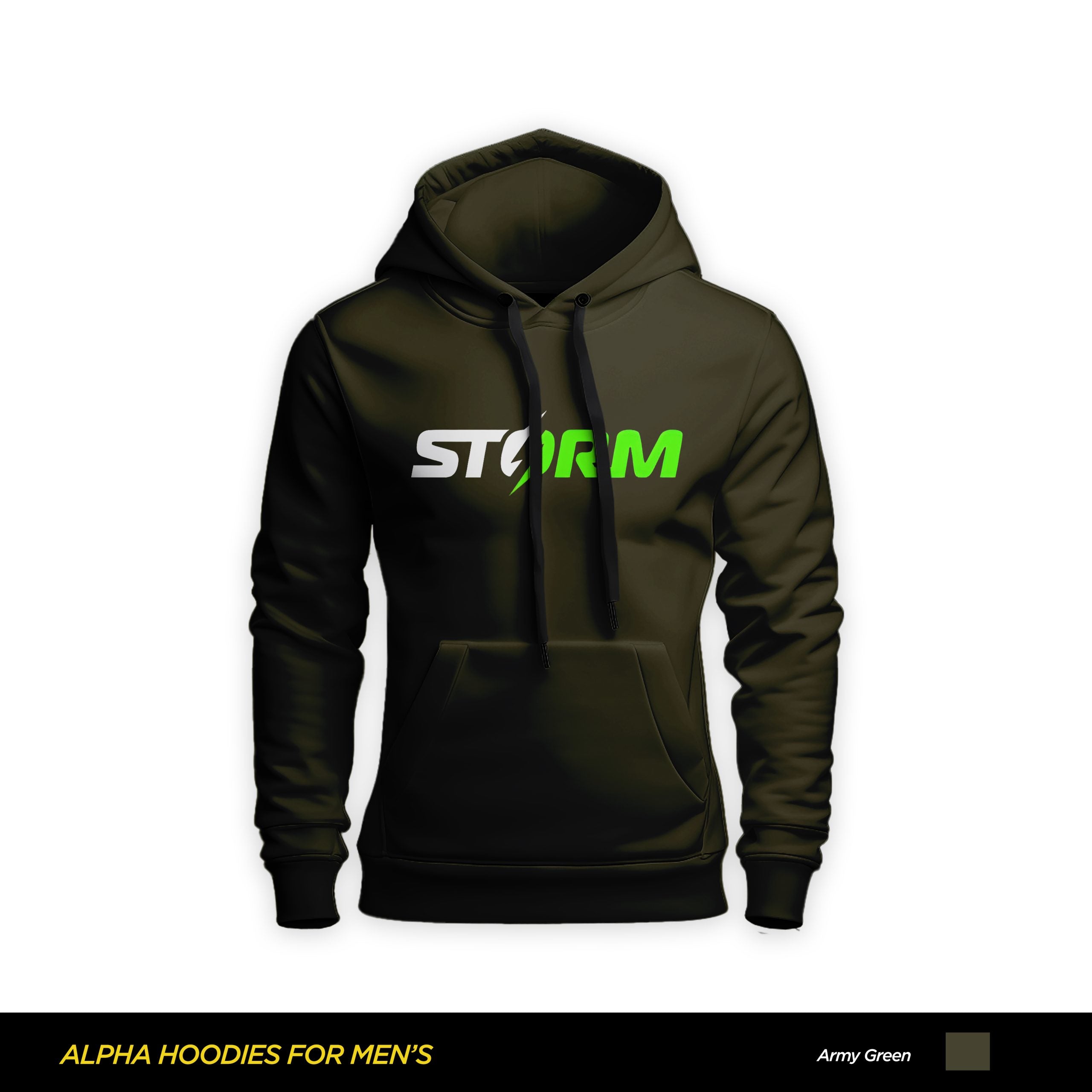 Storm Printed Army-Green Hoodie For Men