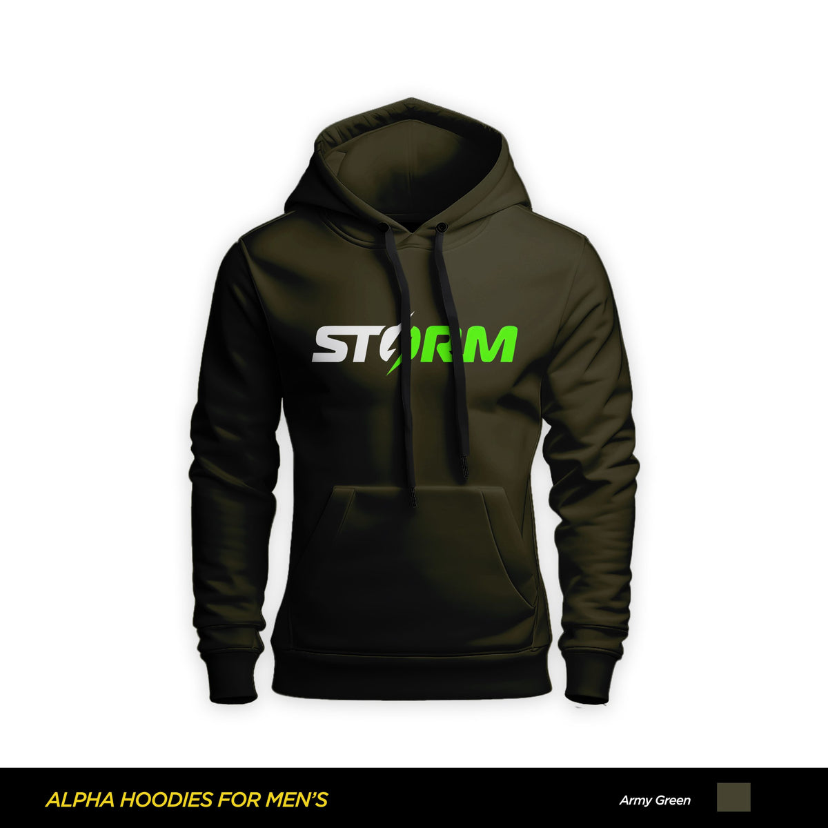 Storm Printed Army-Green Hoodie For Men