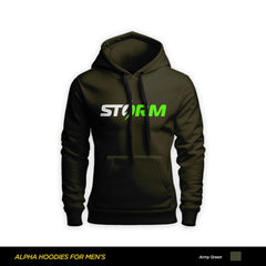 Storm Printed Army-Green Hoodie For Men