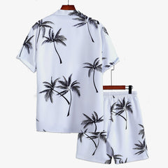 Men Random Palm Tree Printed Summer Beach Short Suit