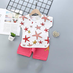 Kids Pink Star Printed Shorts Suits