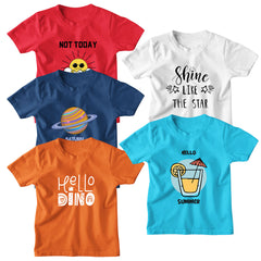 Pack of 5 Summer Shine Today Colorful Kids Printed T-Shirts