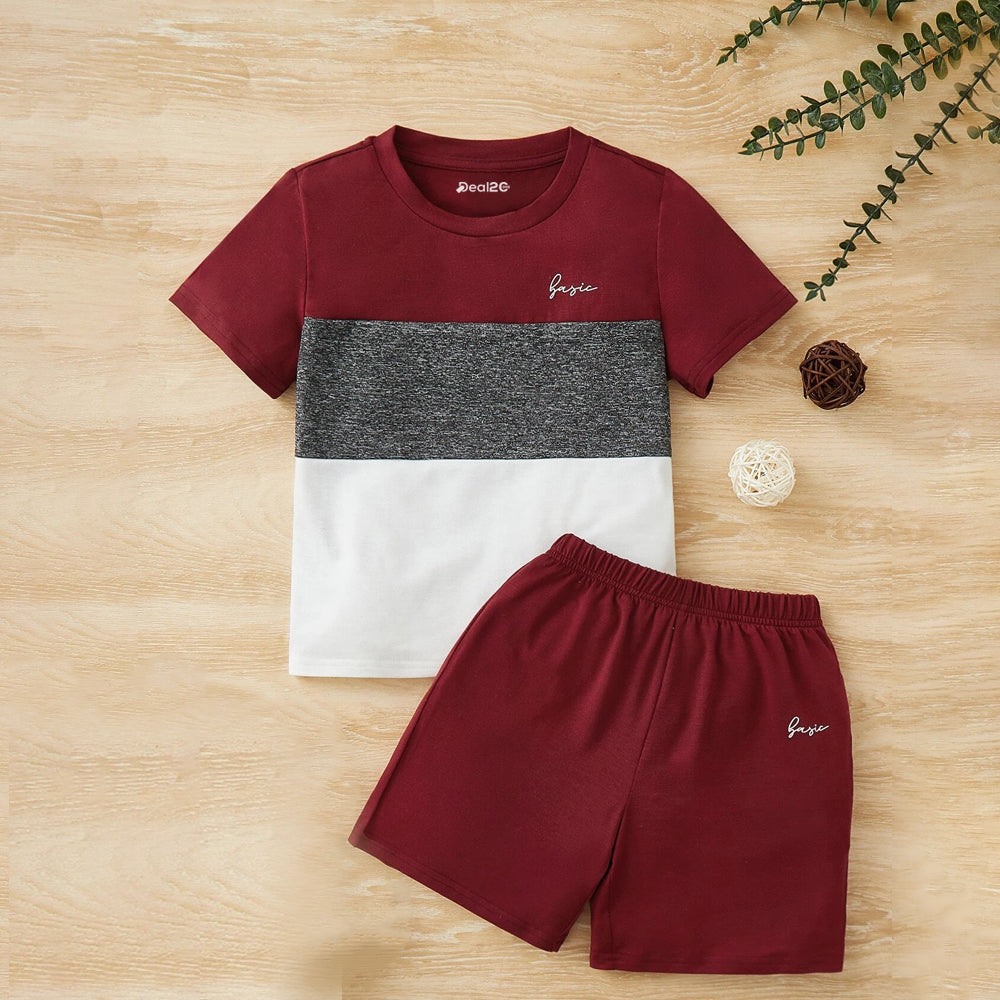Kids Contrast Color Block Letter Print Summer Short Suit