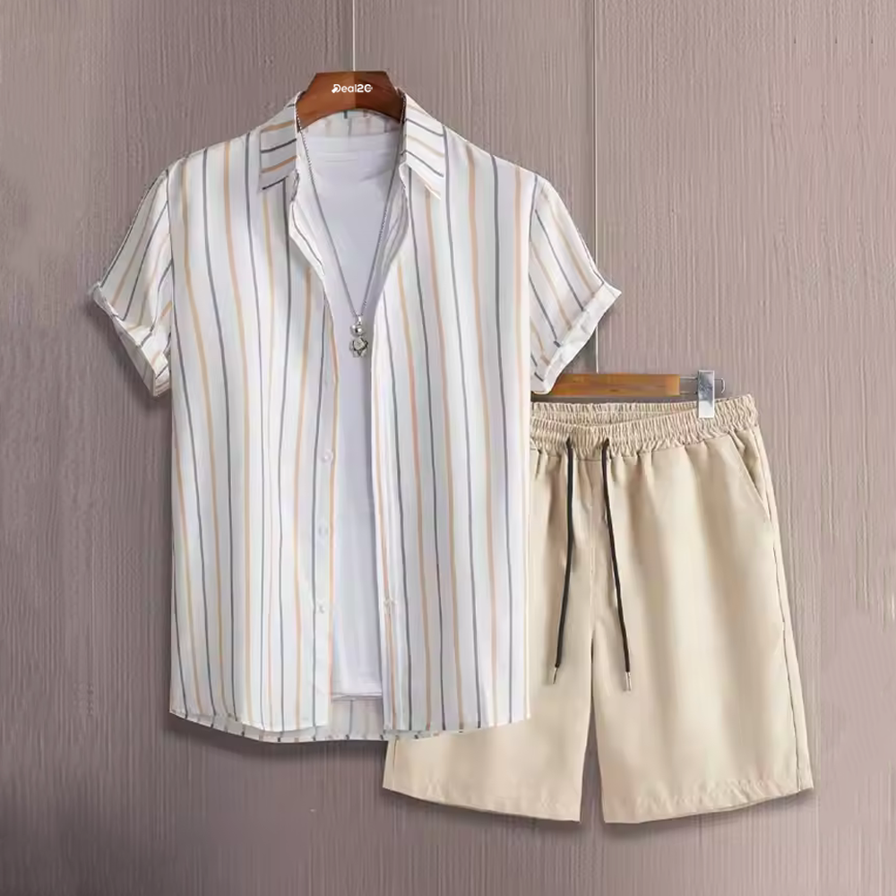 Modern Calm Striped Printed Summer Co-ord Set For Men