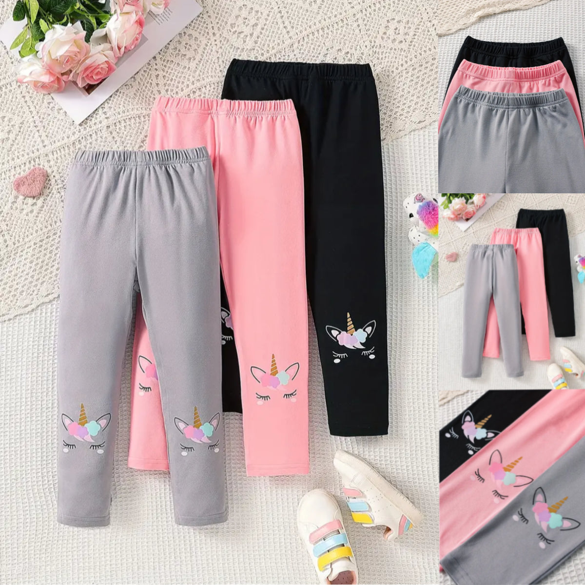 Pack of 3 Girls Unicorn Graphic Printed Leggings