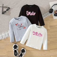 Pack of 3 Be Mine Lovely Printed Long Sleeve T-Shirts for Girls