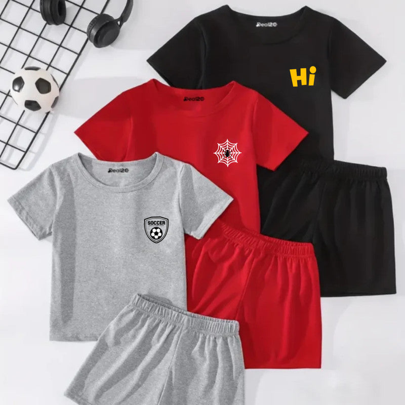 Bundle of 3 Hi Spider Soccer Printed Kids Summer Short Suit
