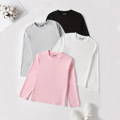Bundle Of 4 Plain Long Sleeve T-Shirts For Girls