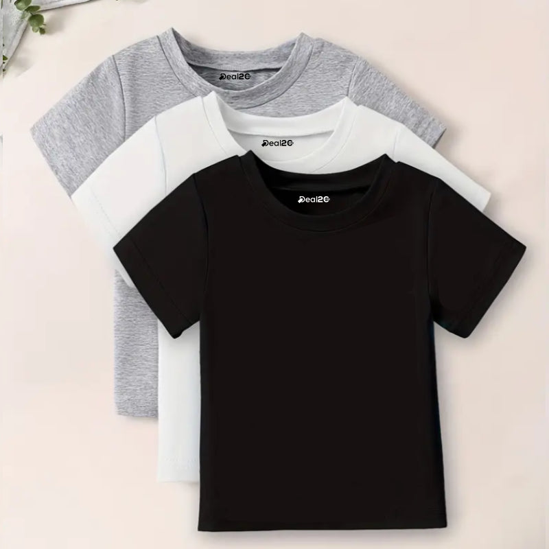 Bundle of 3 Basic Plain Summer T-Shirts For Kids