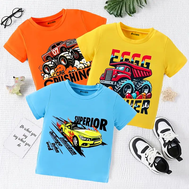 Pack of 3 Superior Egg Crusher Printed Summer T-Shirts For Kids