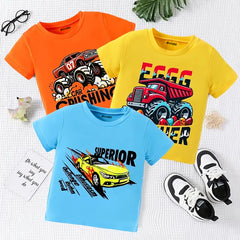 Pack of 3 Superior Egg Crusher Printed Summer T-Shirts For Kids