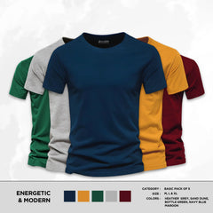 Bundle of 5 Energetic And Modern Basic Half Sleeves T-Shirts For Men