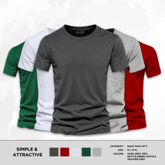 Bundle of 5 Simple And Attractive Basic Half Sleeves T-Shirts For Men