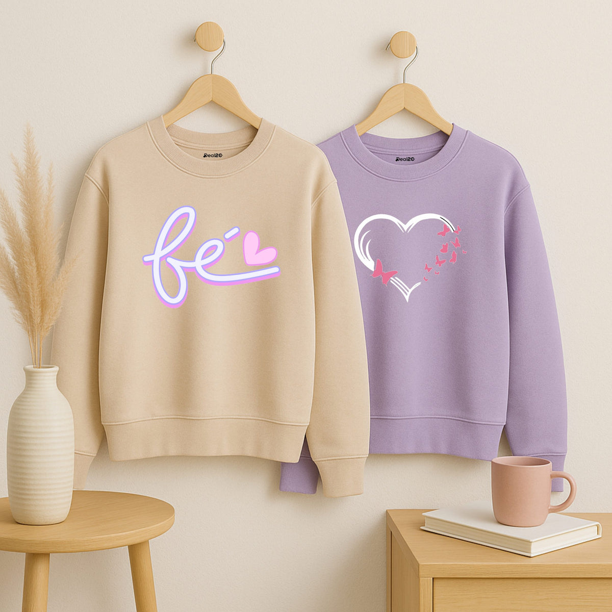 Pack of 2 Be Love Heart Printed Sweatshirts for Women