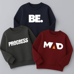 Pack of 3 Be Progress Printed Sweatshirts for Tween Kids