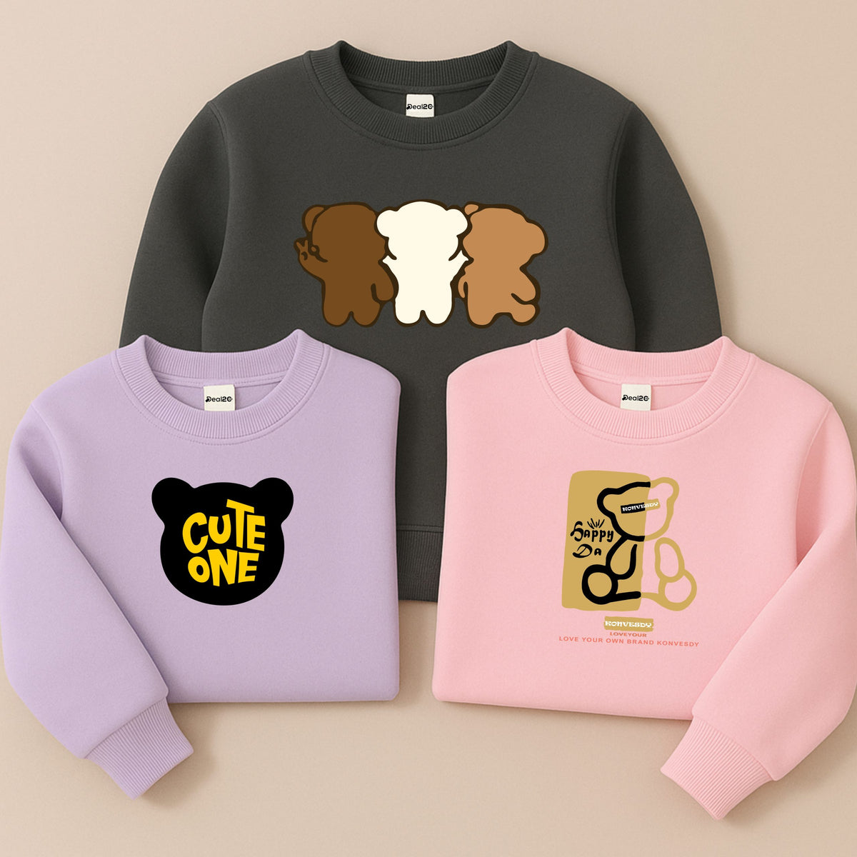 Pack of 3 Happy Cute Teddy Printed Sweatshirts for Girls
