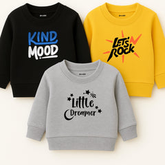 Pack of 3 Kind Rock Dreamer Printed Sweatshirts for Young Kids
