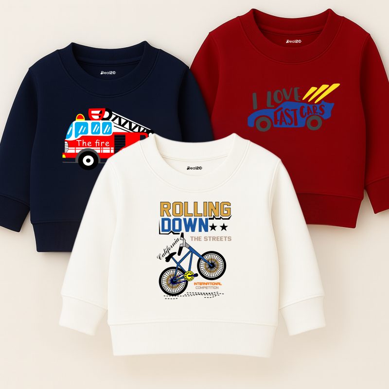 Pack of 3 Rolling Down the Streets Printed Sweatshirts for Young Kids