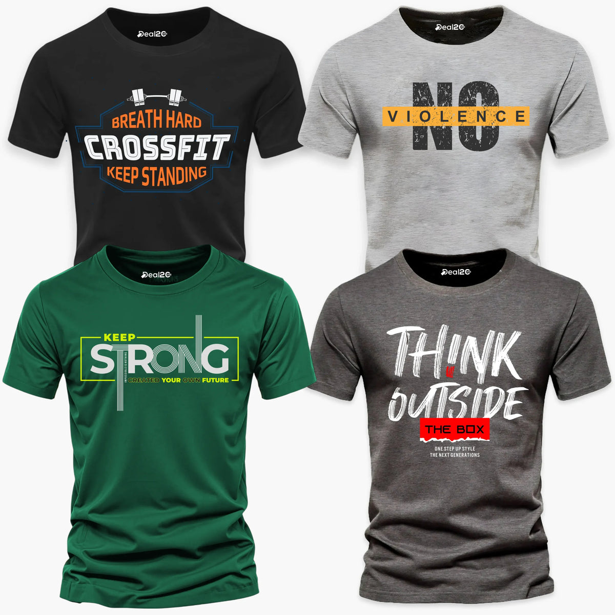 Pack of 4 Crossfit Think Strong Printed T-Shirts