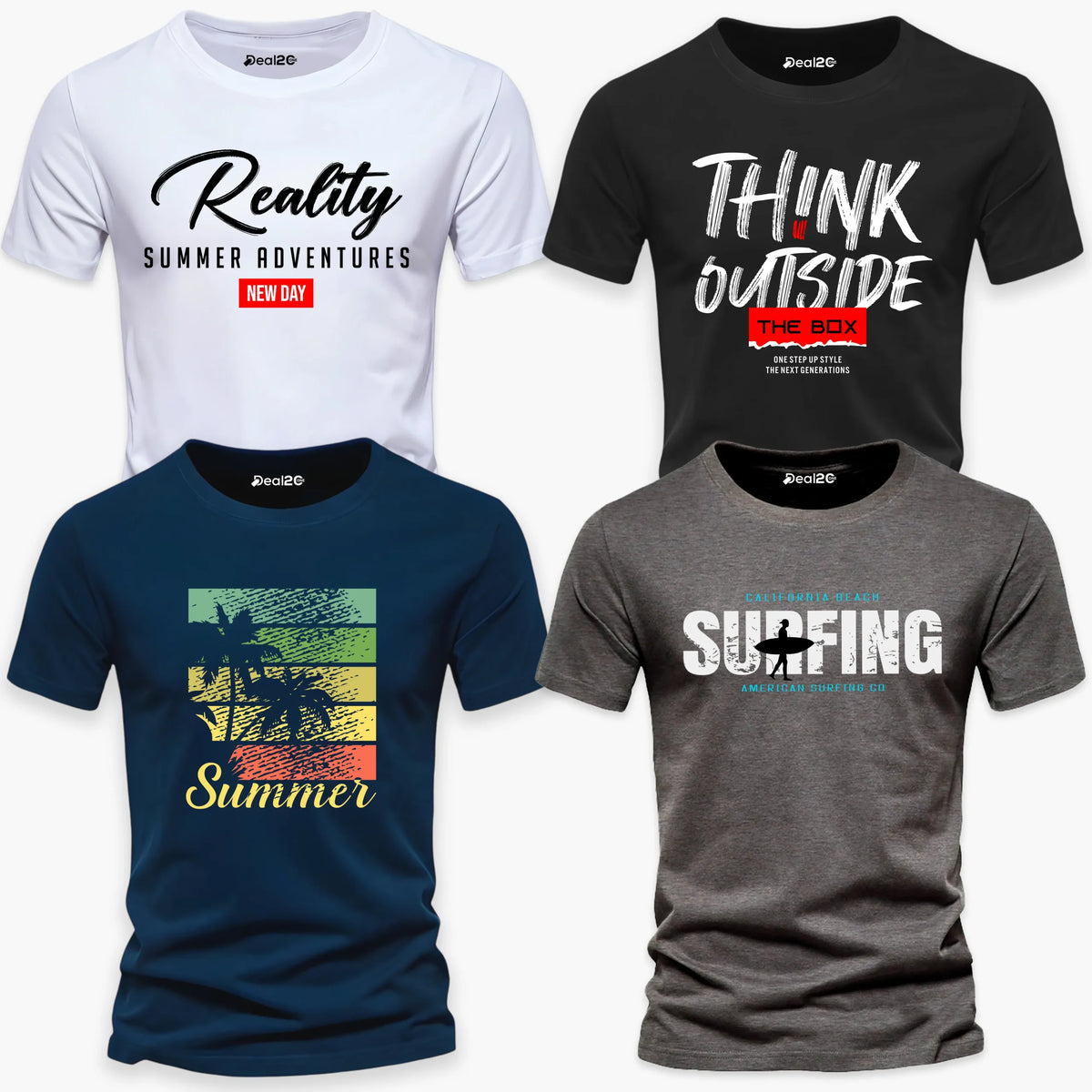 Pack of 4 Outside Reality Summer Surfing Mens Printed T-Shirts