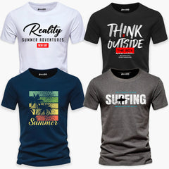 Pack of 4 Outside Reality Summer Surfing Mens Printed T-Shirts