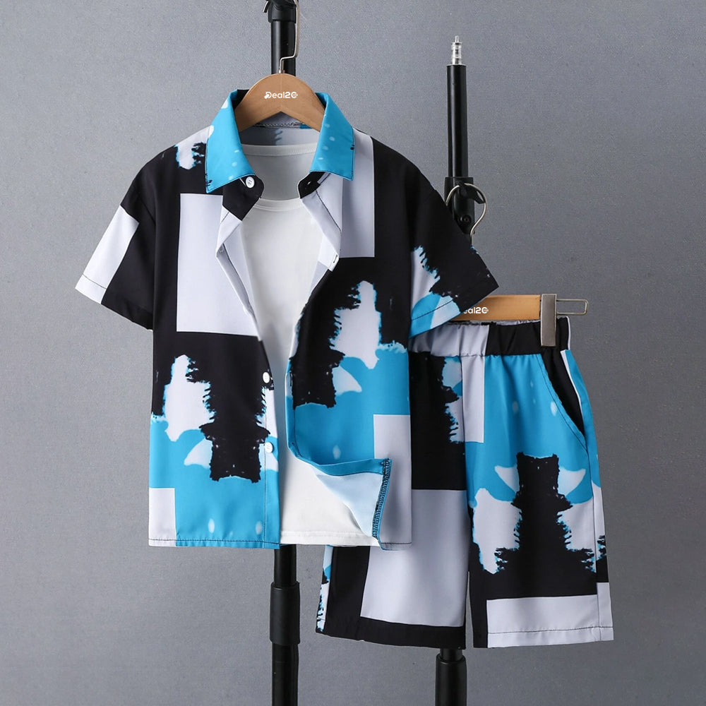 Stylish Pattern Block Printed Summer Short Suit For Kids