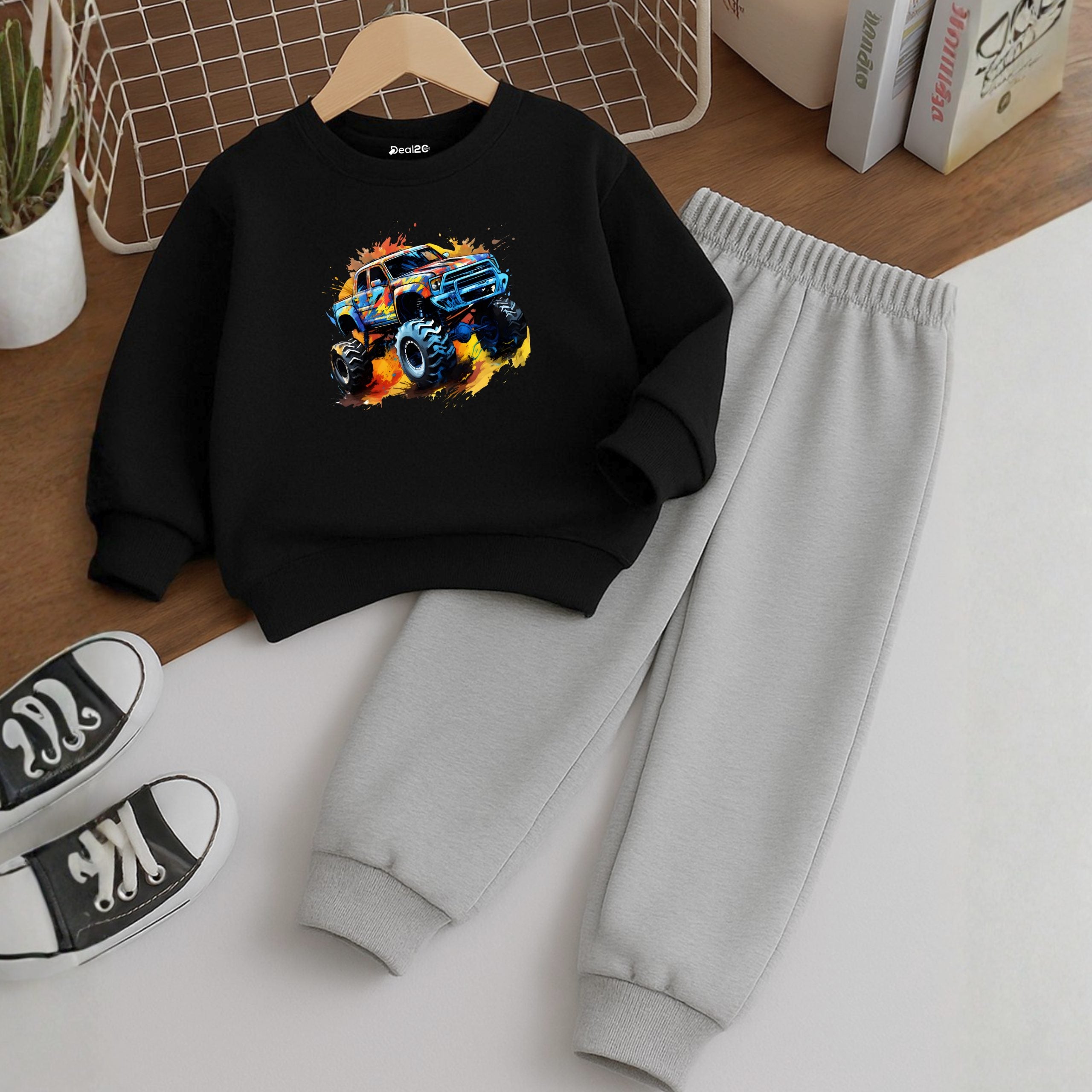 Super Flame Truck Printed Sweatshirt Tracksuit for Young Kids